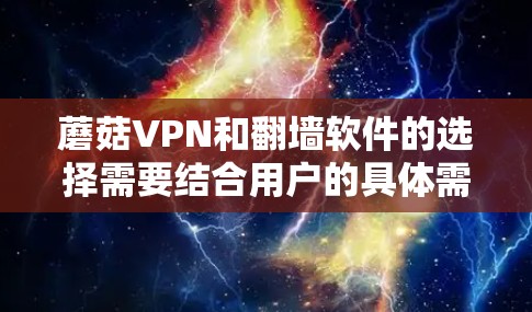 蘑菇VPN和翻墙软件的选择需要结合用户的具体需求进行权衡。以下是一些推荐，供您参考